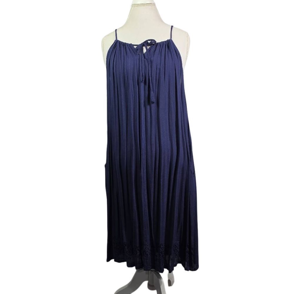 S.R Fashsion Sleeveless Navy Dress with Tie Neck With Pockets Size L